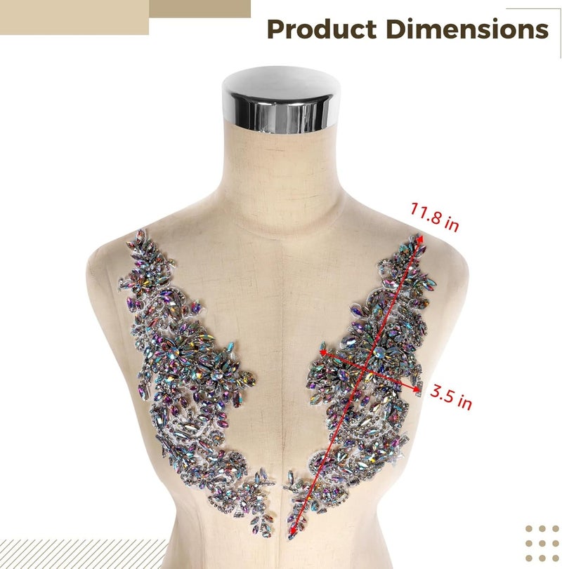 Elegant Handcrafted Appliqué with Rhinestones for Fashion, Polyester Fabric Decoration for Clothing - Image 3