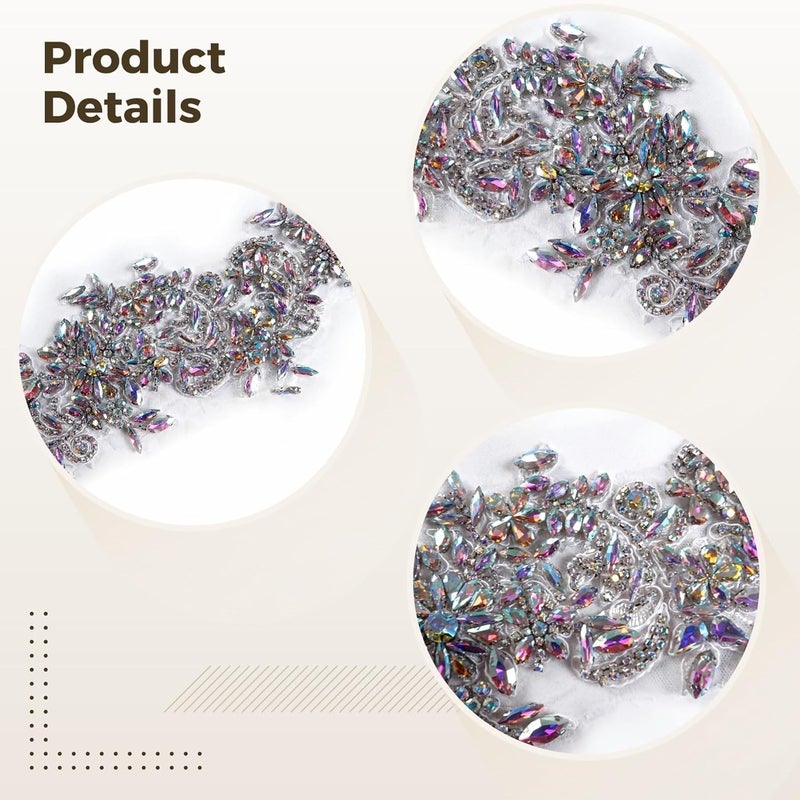 Elegant Handcrafted Appliqué with Rhinestones for Fashion, Polyester Fabric Decoration for Clothing - Image 2