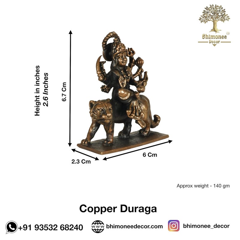 Bhimonee Decor تمثال دورغا ماتا النحاسي اليدوي الصنع بيموني 26 بوصة لزينة المنزل ومكتبك هدية رائعة للأماني الطيبة - Image 3