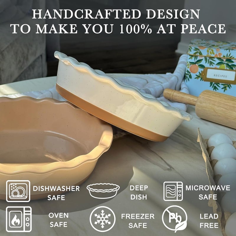 Mora Ceramic Deep Fluted Pie Dish for Baking - 9 inch Porcelain Pie Plate for Apple, Quiche, Pot Pies, Tart, etc. - Modern Farmhouse Style - Vanilla White - Image 4