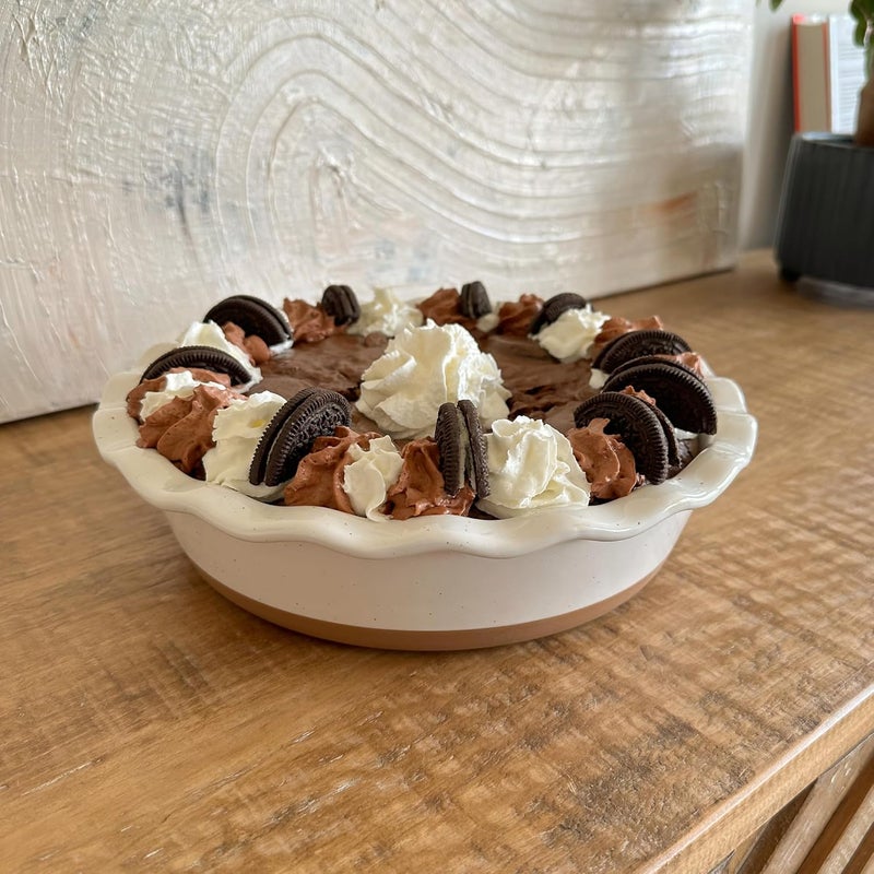 Mora Ceramic Deep Fluted Pie Dish for Baking - 9 inch Porcelain Pie Plate for Apple, Quiche, Pot Pies, Tart, etc. - Modern Farmhouse Style - Vanilla White - Image 5