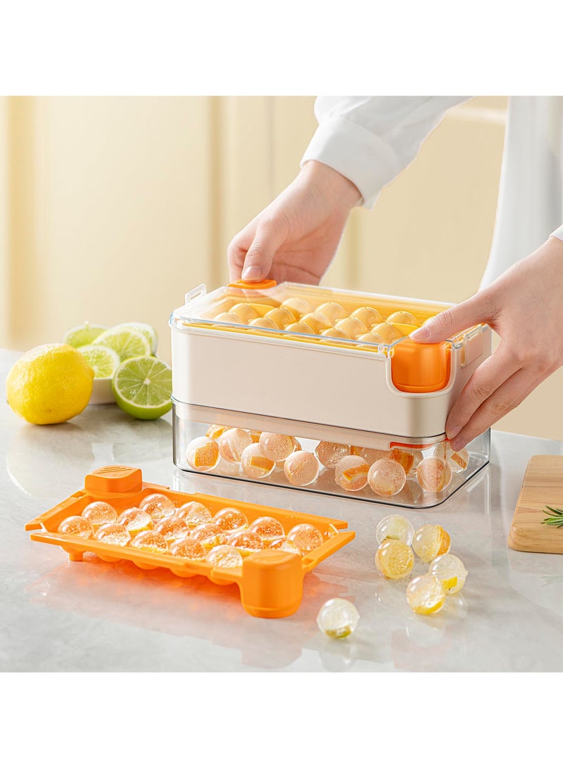 Round Ice Cube Tray with Lid and Bin, Large Capacity Freezer Storage Container, 16 Cavities 1 Inch Ice Ball Mold with Scoop, BPA Free, Easy Release and Pour Out