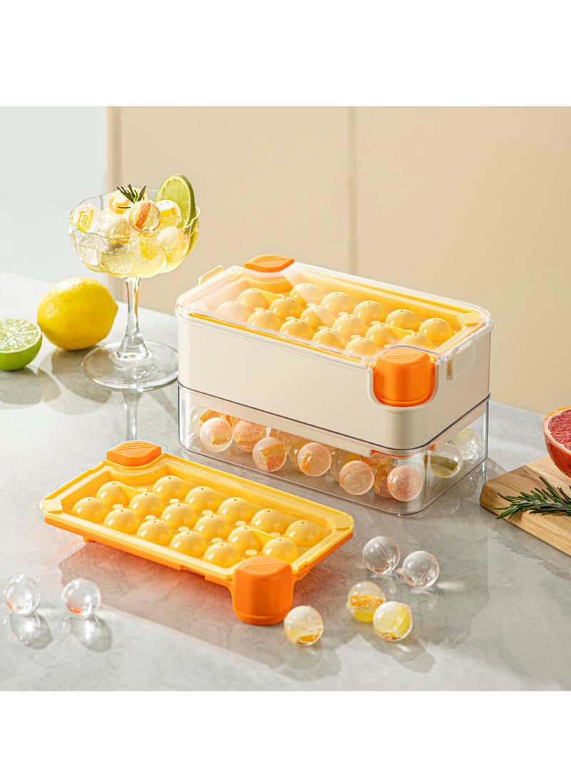 Round Ice Cube Tray with Lid and Bin, Large Capacity Freezer Storage Container, 16 Cavities 1 Inch Ice Ball Mold with Scoop, BPA Free, Easy Release and Pour Out