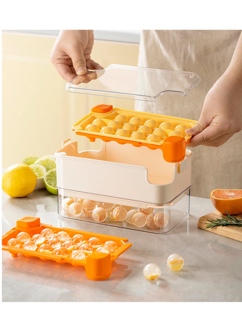 Round Ice Cube Tray with Lid and Bin, Large Capacity Freezer Storage Container, 16 Cavities 1 Inch Ice Ball Mold with Scoop, BPA Free, Easy Release and Pour Out