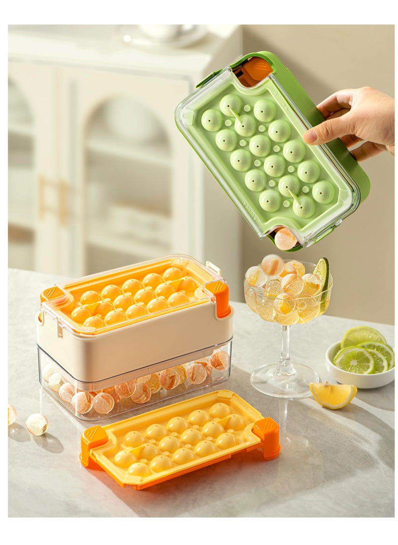 Round Ice Cube Tray with Lid and Bin, Large Capacity Freezer Storage Container, 16 Cavities 1 Inch Ice Ball Mold with Scoop, BPA Free, Easy Release and Pour Out