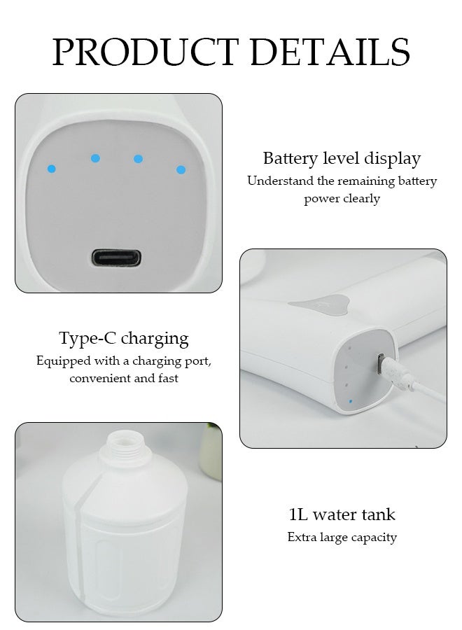 DUNISO Electric Spray，Hand Held Spray，Home Watering Artifact，Rechargeable Gardening Automatic Sprayer，1L Large Capacity，White  - Image 3