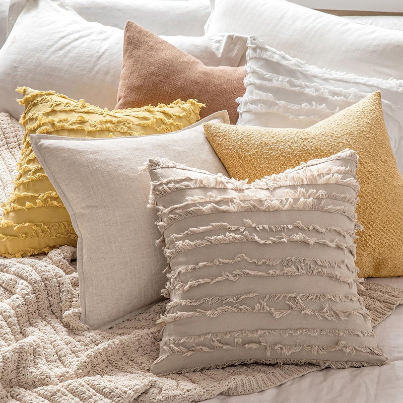 MIULEE Set of 2 Decorative Boho Throw Pillow Covers Linen Striped Jacquard Pattern Cushion Covers for Sofa Couch Living Room Bedroom 16x16 Inch Beige - Image 5