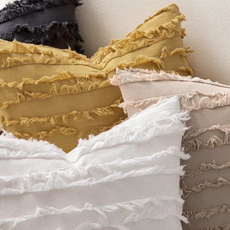 MIULEE Set of 2 Decorative Boho Throw Pillow Covers Linen Striped Jacquard Pattern Cushion Covers for Sofa Couch Living Room Bedroom 16x16 Inch Beige - Image 2