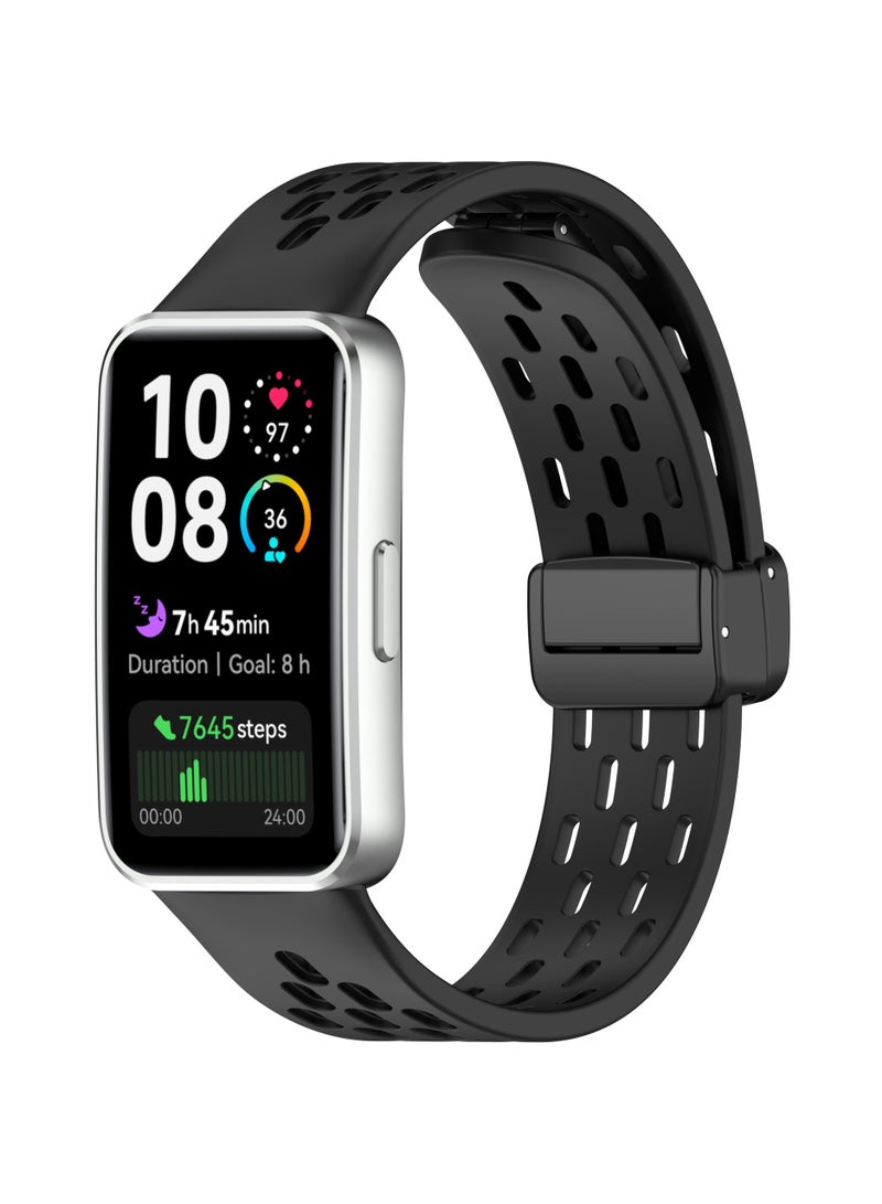 سيليكون سوار المغناطيسي متوافق مع هواوي سوار 10 / 9 / 8 ، لينة سيليكون سوار الرياضة ( أسود ) - Image 1