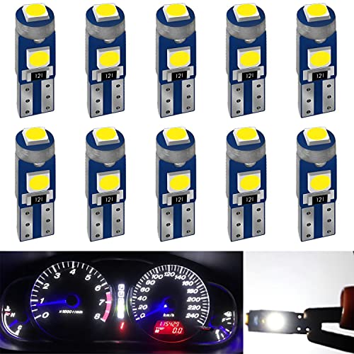 AUXLIGHT White T5 37 74 2721 PC74 PC37 LED Bulb, 3030 Chips Super Bright 12 Volt Replacements, Interior Dome Map Dashboard Indicator Instrument Panel Gauge Cluster Lamp Lights (Pack of 10) - Image 1