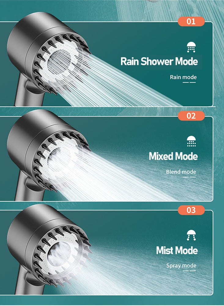 بيرفيي قطعتان من رأس الدش بالضغط العالي، رأس دش تدليك محمول، رأس دش مياه مفلترة، تدفق عالي حتى مع انخفاض الماء - Image 3
