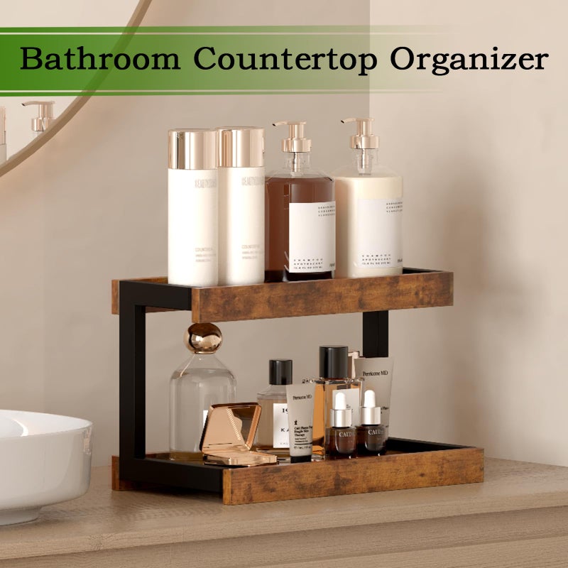 MARTY 2 Tier Spice Rack Organizer for Countertop, 15.8''L Coffee Station/Bathroom Organizer Countertop, Counter Shelf Desktop Storage Organizer for Kitchen, Bedroom, Office (Rustic Brown) - Image 5