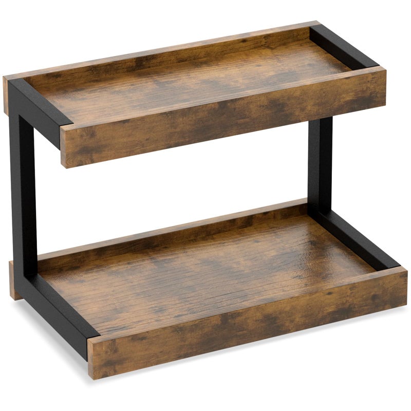 MARTY 2 Tier Spice Rack Organizer for Countertop, 15.8''L Coffee Station/Bathroom Organizer Countertop, Counter Shelf Desktop Storage Organizer for Kitchen, Bedroom, Office (Rustic Brown) - Image 1