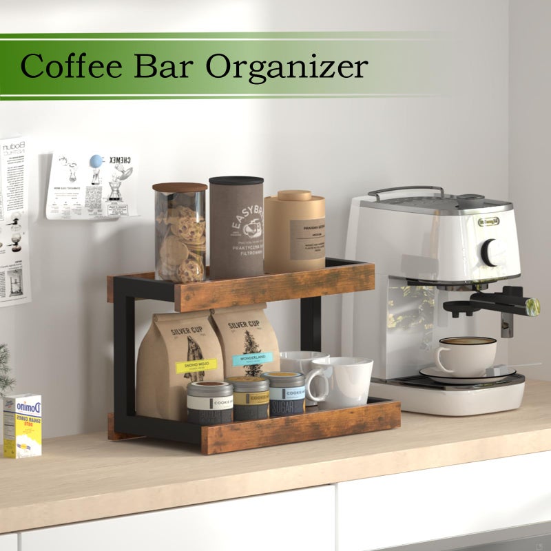 MARTY 2 Tier Spice Rack Organizer for Countertop, 15.8''L Coffee Station/Bathroom Organizer Countertop, Counter Shelf Desktop Storage Organizer for Kitchen, Bedroom, Office (Rustic Brown) - Image 4