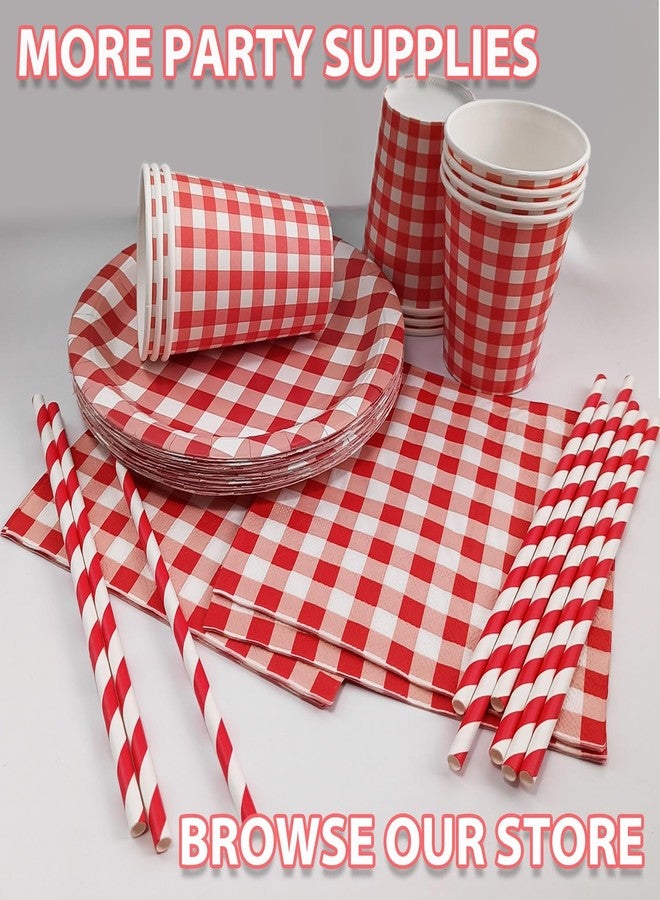 EaciTown 50 Pcs Red Striped Paper Straws Christmas Striped Paper Straw Red and White Ginham Drinking Straws for Valentines's Day Birthday Party - Image 5