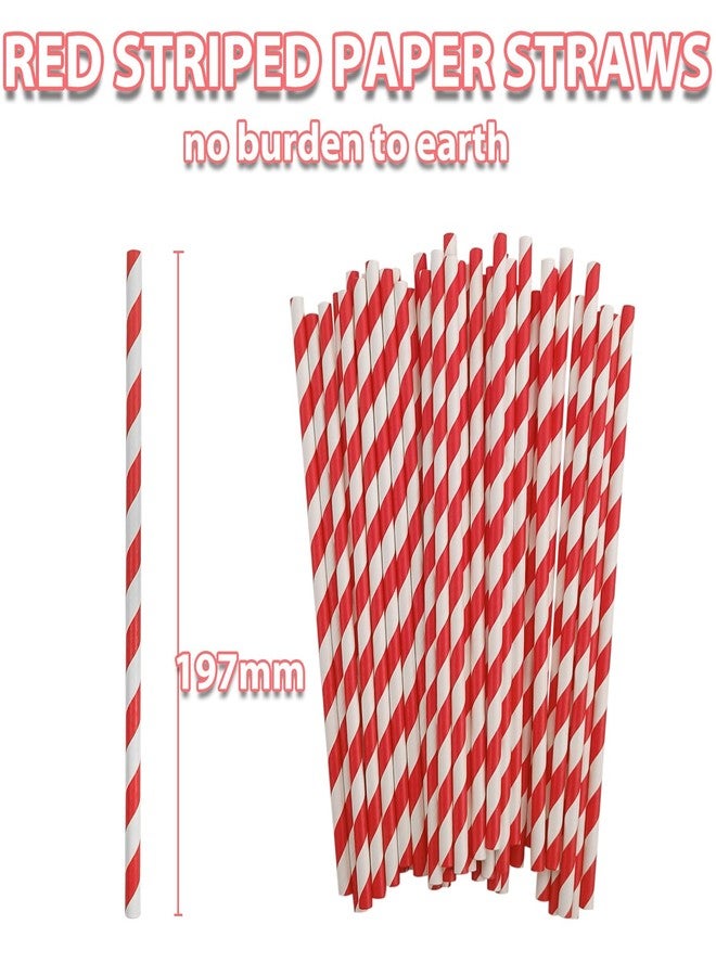 EaciTown 50 Pcs Red Striped Paper Straws Christmas Striped Paper Straw Red and White Ginham Drinking Straws for Valentines's Day Birthday Party - Image 3