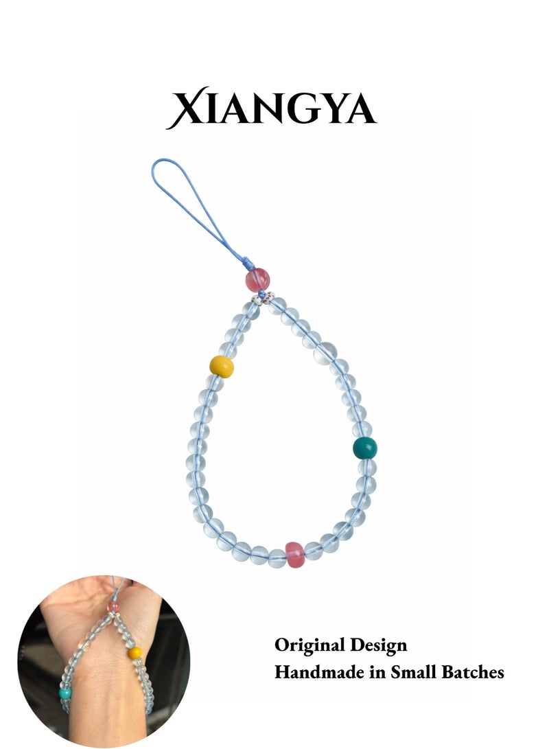 XIANGYA Phone Charm Lanyard Strap – Clear Blue Glass Bead Chain with Watermelon Crystal Accents for Phone/Bag/Keychain - Image 1