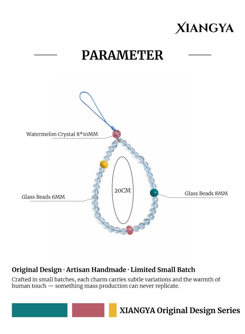 XIANGYA Phone Charm Lanyard Strap – Clear Blue Glass Bead Chain with Watermelon Crystal Accents for Phone/Bag/Keychain - Image 3