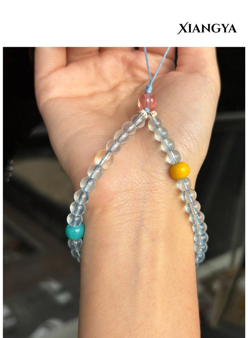 XIANGYA Phone Charm Lanyard Strap – Clear Blue Glass Bead Chain with Watermelon Crystal Accents for Phone/Bag/Keychain - Image 5