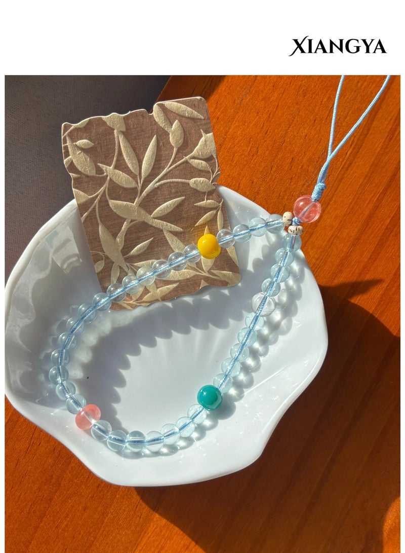 XIANGYA Phone Charm Lanyard Strap – Clear Blue Glass Bead Chain with Watermelon Crystal Accents for Phone/Bag/Keychain - Image 4