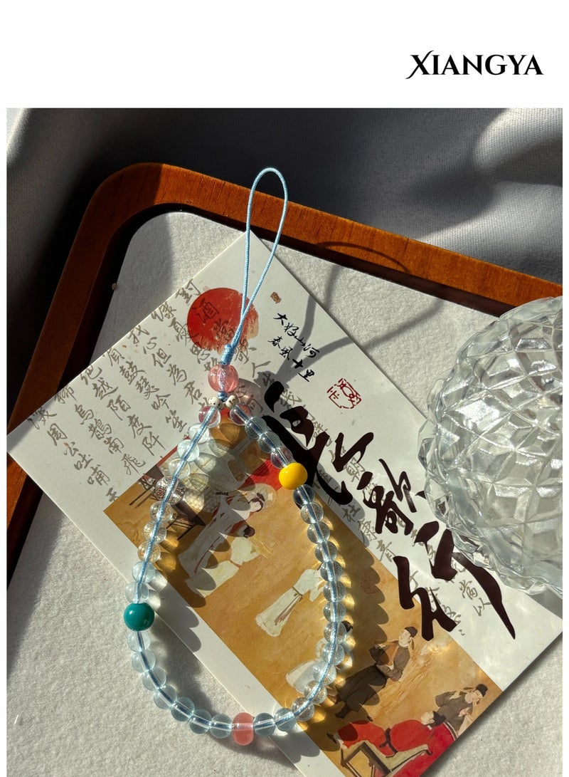 XIANGYA Phone Charm Lanyard Strap – Clear Blue Glass Bead Chain with Watermelon Crystal Accents for Phone/Bag/Keychain - Image 2
