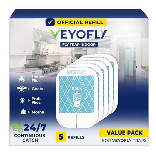 VEYOFLY Fly Trap Indoor Refill, Fruit Fly Traps for Indoors, Gnat Traps for House, Fly Catcher, Fly Trap, Plug in Catch for Fruit Flies, Moths, Gnats, Mosquito Trap (Pack of 5 Refills) - Image 1