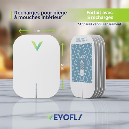 VEYOFLY Fly Trap Indoor Refill, Fruit Fly Traps for Indoors, Gnat Traps for House, Fly Catcher, Fly Trap, Plug in Catch for Fruit Flies, Moths, Gnats, Mosquito Trap (Pack of 5 Refills) - Image 2