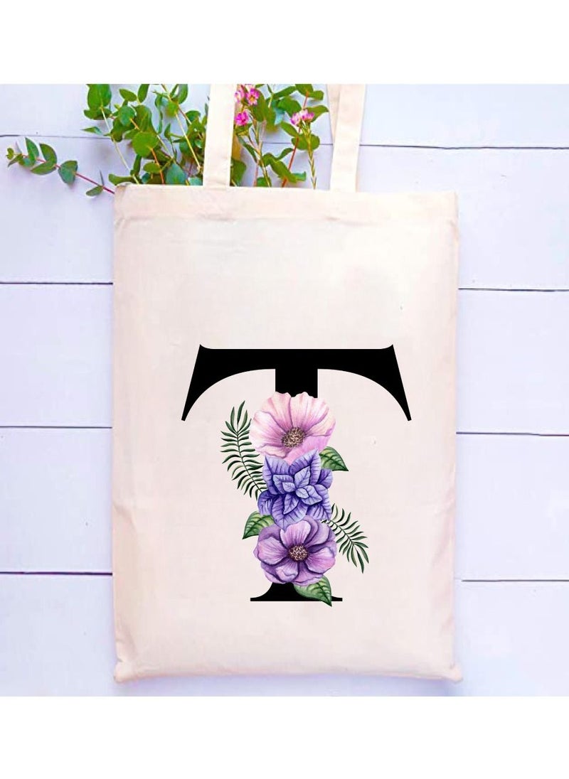 PRINTSHOP4ME Eco-Friendly Canvas Cotton Tote Bag with Floral Design on Initial Letters Printed Bridesmaids Bags for Women- Reusable Shopping Bag, Party Gift Idea and Cotton Gift Bag  - Image 2