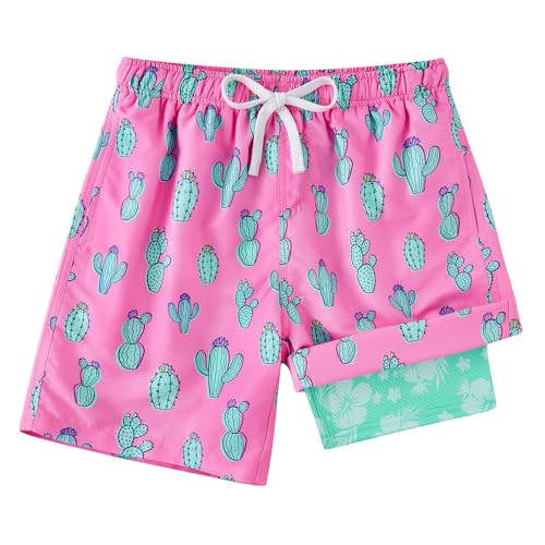 Cozople Teen Boys Swim Trunks with Compression Liner Novelty Cactus Swimsuit Bathing Suit Swimming Shorts Quick Dry Stretchy Anti Chafe Swimwear Size 14-16 - Image 1