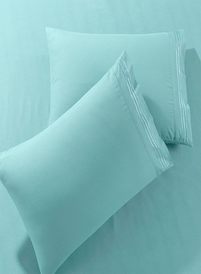 Pure Bedding Pillow Cases King [2-Pack, Aqua] - Hotel Luxury Pillow Case - Sateen Weave, Premium Microfiber - Soft and Breathable Pillowcases - Image 1