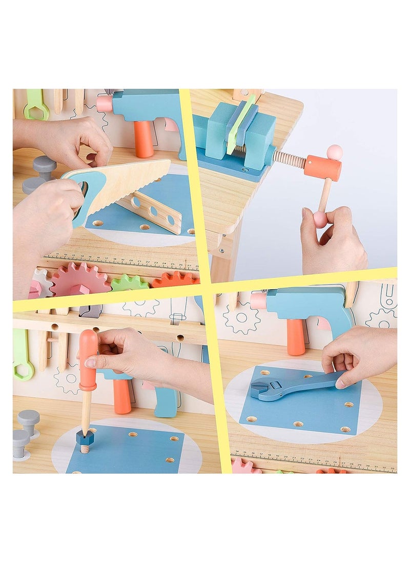 Cool Baby - COOLBABY Wooden Tool Workbench for Kids Building Tools Sets Pretend Play Toys Wooden Tool Bench Workshop Workbench - Image 1