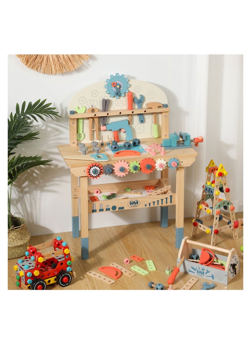 Cool Baby - COOLBABY Wooden Tool Workbench for Kids Building Tools Sets Pretend Play Toys Wooden Tool Bench Workshop Workbench - Image 1