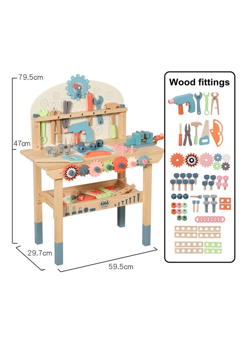 Cool Baby - COOLBABY Wooden Tool Workbench for Kids Building Tools Sets Pretend Play Toys Wooden Tool Bench Workshop Workbench - Image 1