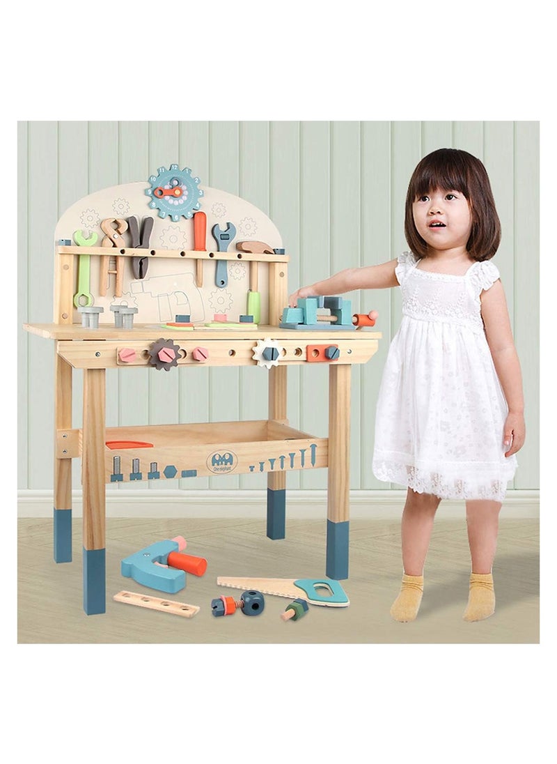 Cool Baby - COOLBABY Wooden Tool Workbench for Kids Building Tools Sets Pretend Play Toys Wooden Tool Bench Workshop Workbench - Image 1