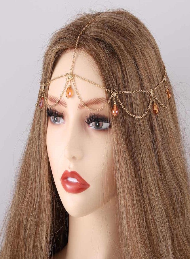 Aularso Boho Head Chain Crystal Forehead Chain Layerd Tassel Headpieces Dangle Hair Chain Vintage Headband Halloween Hair Accessories for Women and Girls (Gold) - Image 5