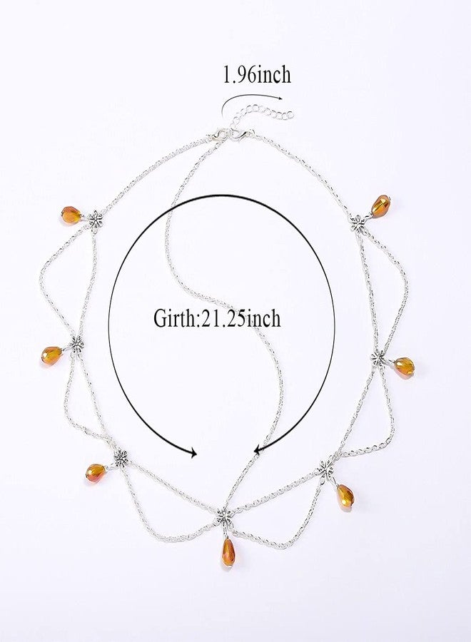 Aularso Boho Head Chain Crystal Forehead Chain Layerd Tassel Headpieces Dangle Hair Chain Vintage Headband Halloween Hair Accessories for Women and Girls (Gold) - Image 4