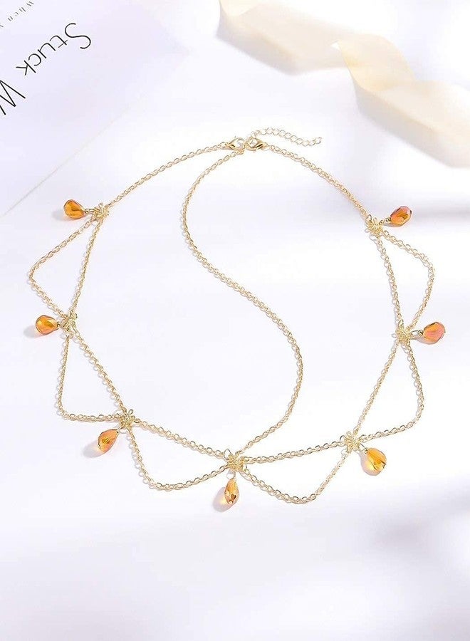 Aularso Boho Head Chain Crystal Forehead Chain Layerd Tassel Headpieces Dangle Hair Chain Vintage Headband Halloween Hair Accessories for Women and Girls (Gold) - Image 2