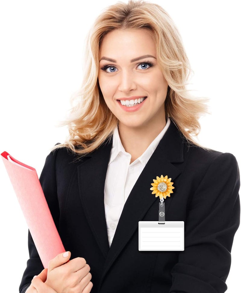 klarako 2 Pieces Retractable Badge Reel Sunflower Badge Reel Sunflower Badge Holder Clip with Alligator Clip Nylon Cord ID Badge Reel on Card Holders for Nurse Teacher Student (Orange, White) - Image 5