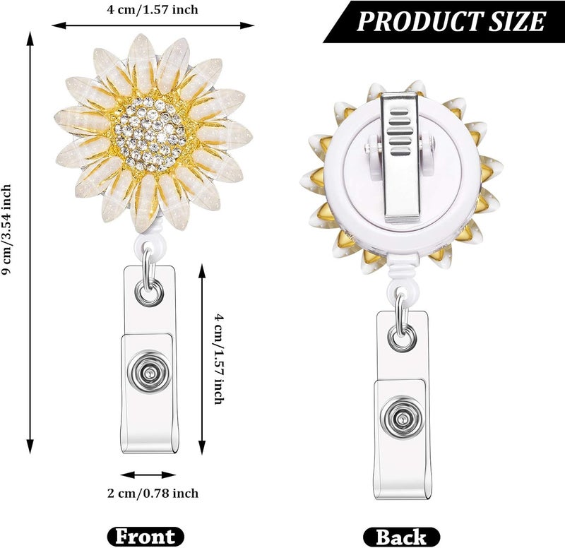 klarako 2 Pieces Retractable Badge Reel Sunflower Badge Reel Sunflower Badge Holder Clip with Alligator Clip Nylon Cord ID Badge Reel on Card Holders for Nurse Teacher Student (Orange, White) - Image 2
