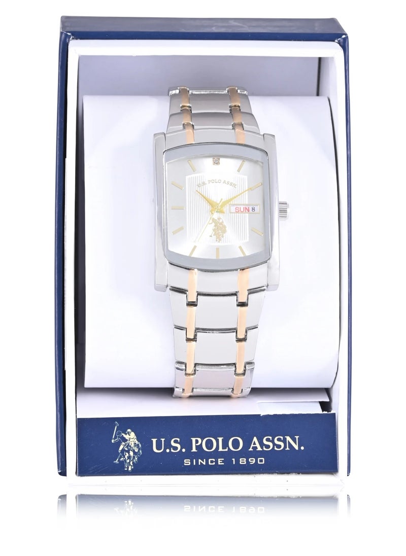 U.S. Polo Assn. Mens Watch in Gold and Silver with Tank Design in One Size USC80691  - Image 4