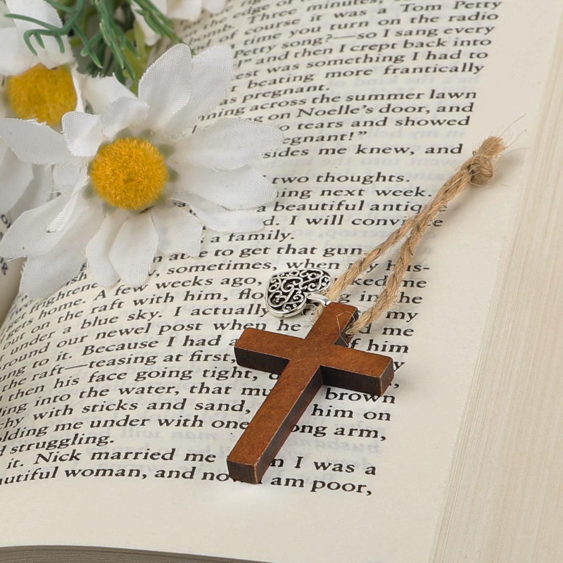 Qpige Bulk 30 Pocket Cross Cards Christian Gifts, Wooden Pocket Cross Charm Christian Religious Gifts Small Faith Based Comfort Baptism Gift Inspirational Gifts for Women Men(Hollow Out Heart) - Image 3