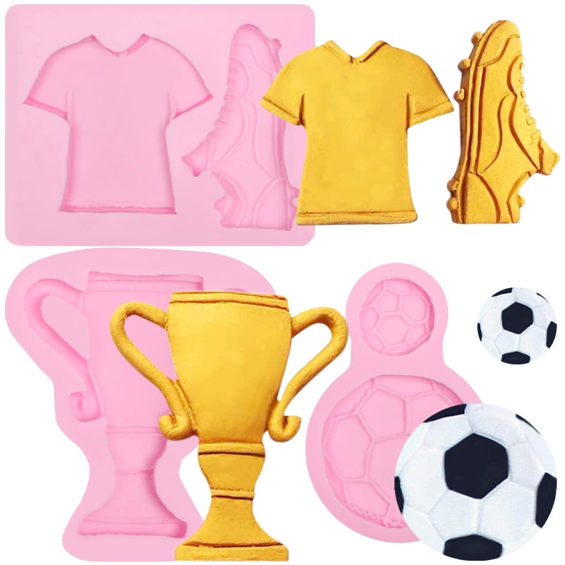 ywzbomoldrm Soccer Shoes Soap Silicone Molds 3 Pcs  Football Fondant Molds Jersey Trophy Sneakers Mold for Chocolate Cake Decoration Candy Sugar Cupcake Topper Sports Themed Birthday Party Polymer Clay Crafts - Image 1