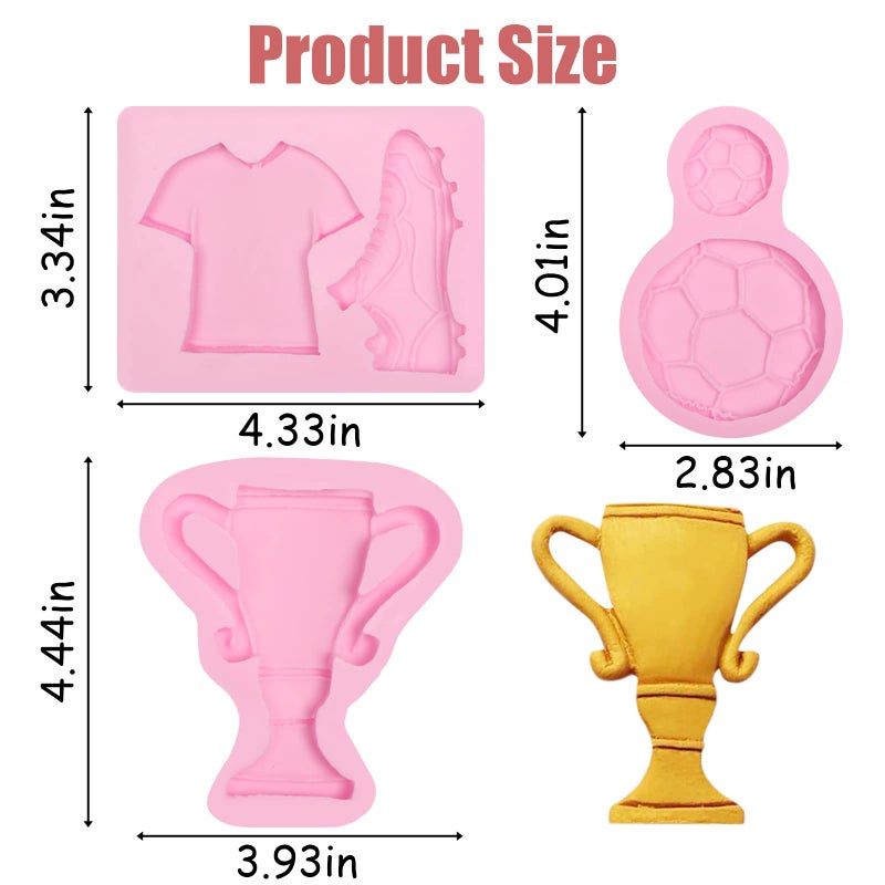 ywzbomoldrm Soccer Shoes Soap Silicone Molds 3 Pcs  Football Fondant Molds Jersey Trophy Sneakers Mold for Chocolate Cake Decoration Candy Sugar Cupcake Topper Sports Themed Birthday Party Polymer Clay Crafts - Image 3