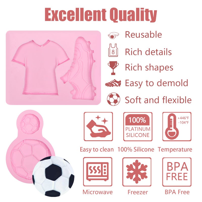 ywzbomoldrm Soccer Shoes Soap Silicone Molds 3 Pcs  Football Fondant Molds Jersey Trophy Sneakers Mold for Chocolate Cake Decoration Candy Sugar Cupcake Topper Sports Themed Birthday Party Polymer Clay Crafts - Image 2