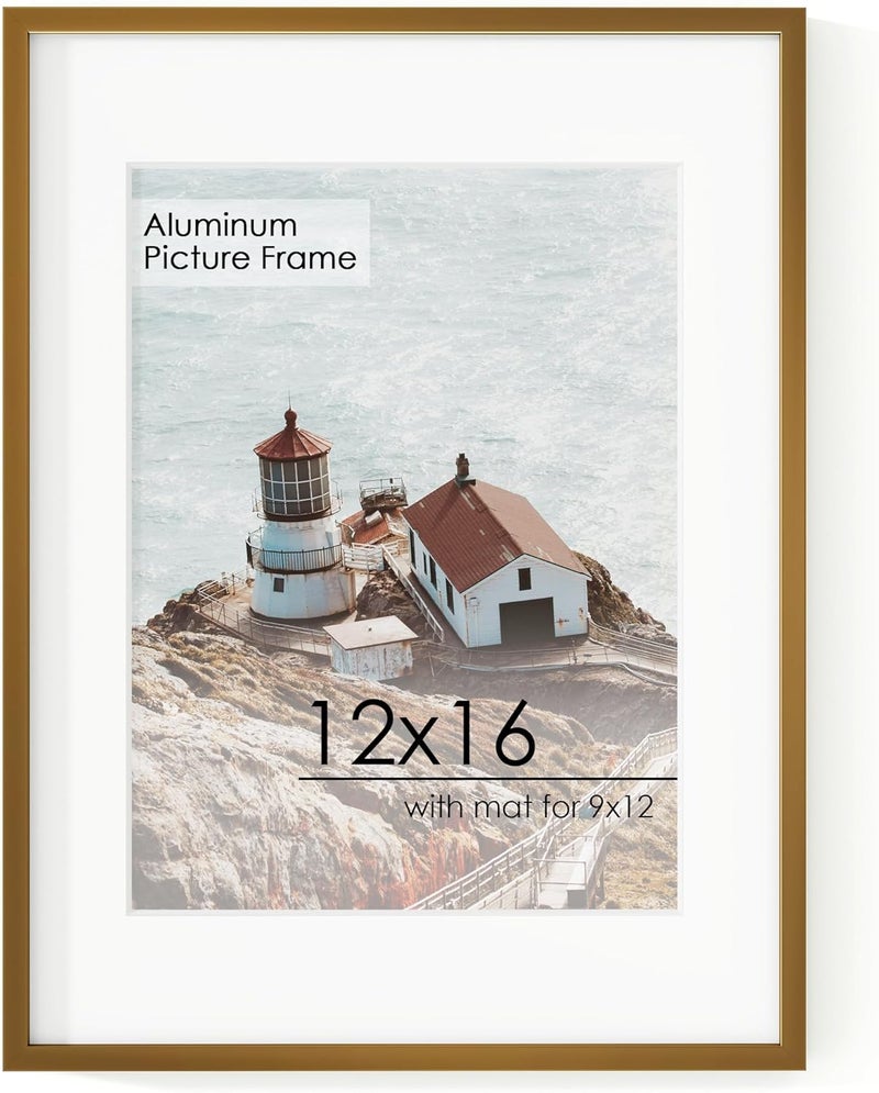 FLYJOE 12x16 Metal Picture Frame for Wall With Mat for 9x12, 12''x16'' Aluminum Certificate Document Frames With Plexiglass, Minimalist Modern Poster Frame Horizontally And Vertically, Bronze - Image 1