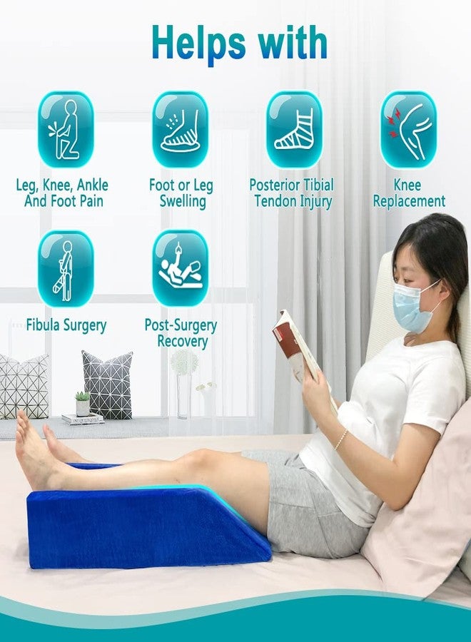 Zelen Leg Elevation Wedge Pillow Knee Leg Rest Pillow for Sleeping Post Surgery Knee Support Foam Bed Wedges Legs Bolster Foot Elevation After Surgery Pillow Positioning Wedge Cushion (Blue, 65cm Long) - Image 3