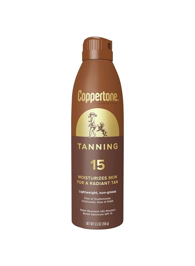 Coppertone Tanning Sunscreen Spray, Water Resistant Spray Sunscreen SPF 15, Broad Spectrum SPF 15 Sunscreen, 5.5 Fl Oz (Pack of 1)  - Image 1