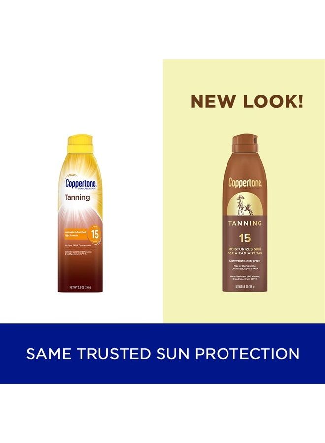 Coppertone Tanning Sunscreen Spray, Water Resistant Spray Sunscreen SPF 15, Broad Spectrum SPF 15 Sunscreen, 5.5 Fl Oz (Pack of 1)  - Image 2