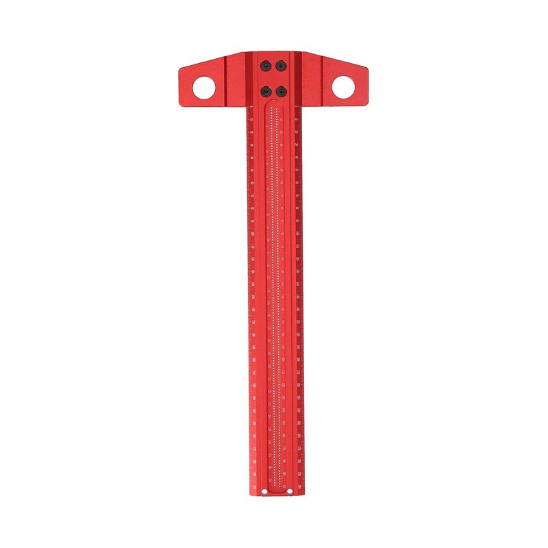 LiebeWH T Ruler T Type Square Ruler Aluminum Alloy Right Angle Scribe Marking Gauge for Woodworking Glass with 1mm Accuracy Scales Clear Red Anodized (300mm) - Image 2