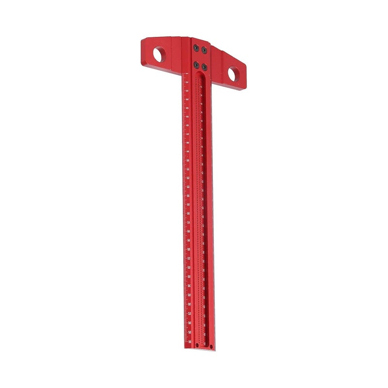 LiebeWH T Ruler T Type Square Ruler Aluminum Alloy Right Angle Scribe Marking Gauge for Woodworking Glass with 1mm Accuracy Scales Clear Red Anodized (300mm) - Image 1